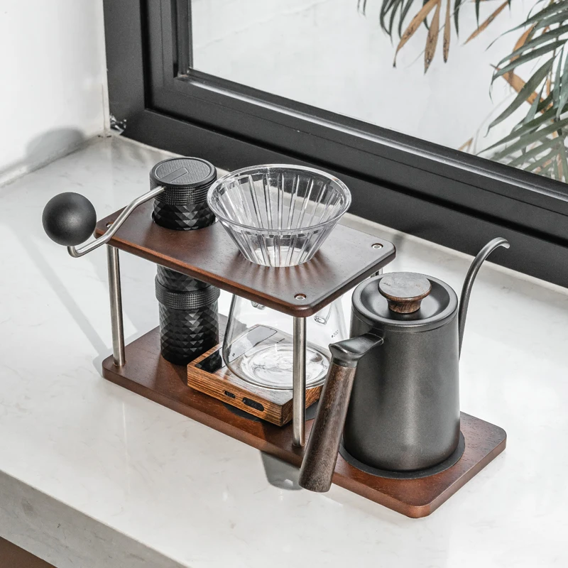 Multifunctional Coffee Bar Tools Station Decor Wooden Shelf Storage Pour Over Coffee Maker Worktop Dripper Stand