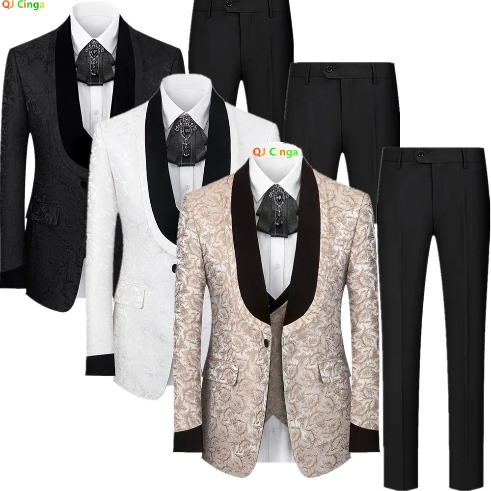 

Premium Autumn Men's Apricot Suit Three-Piece Set, Wedding/Party Formal Jacket with Vest and Black Trousers, Asian Sizes S-4XL.