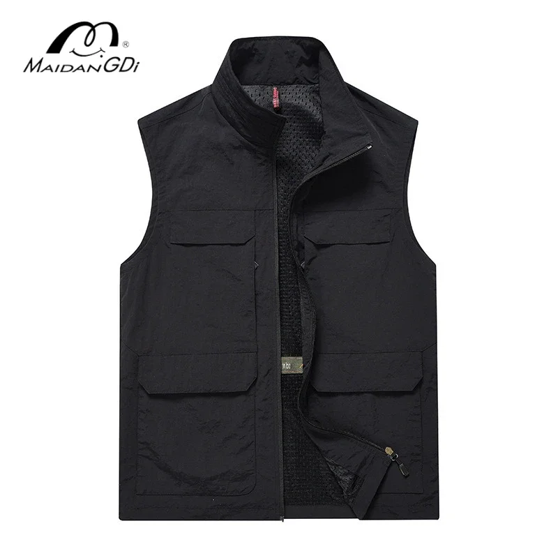 

Maidangd Jia Men's Casual Stand Up Collar Multi Pocket Tank Top Solid Color Quick Drying Fishing Travel Large Coat male Vest