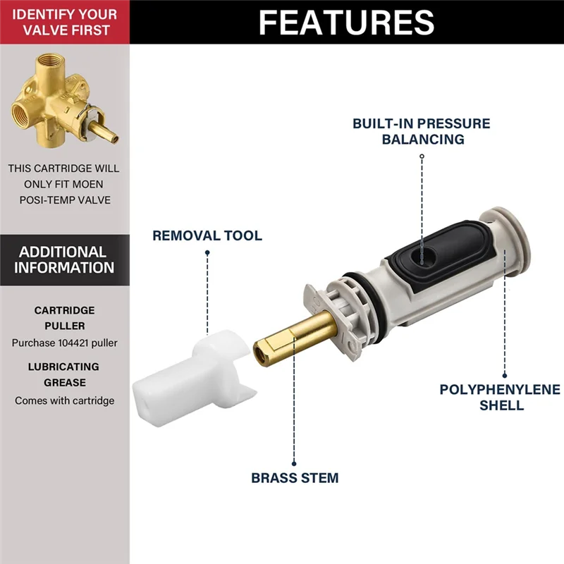 

AT05-1222 Replacement Cartridge Kit For Moen One-Handle Positemp Faucets, Compatible With For Moen Shower And Tub Shower