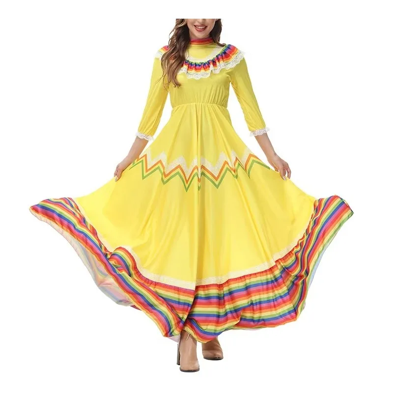 Traditional Fiesta Jalisco Swing Long Dress Women Mexico Ballet Folklorico Dance Festival Outfit Senorita Costume For Adult