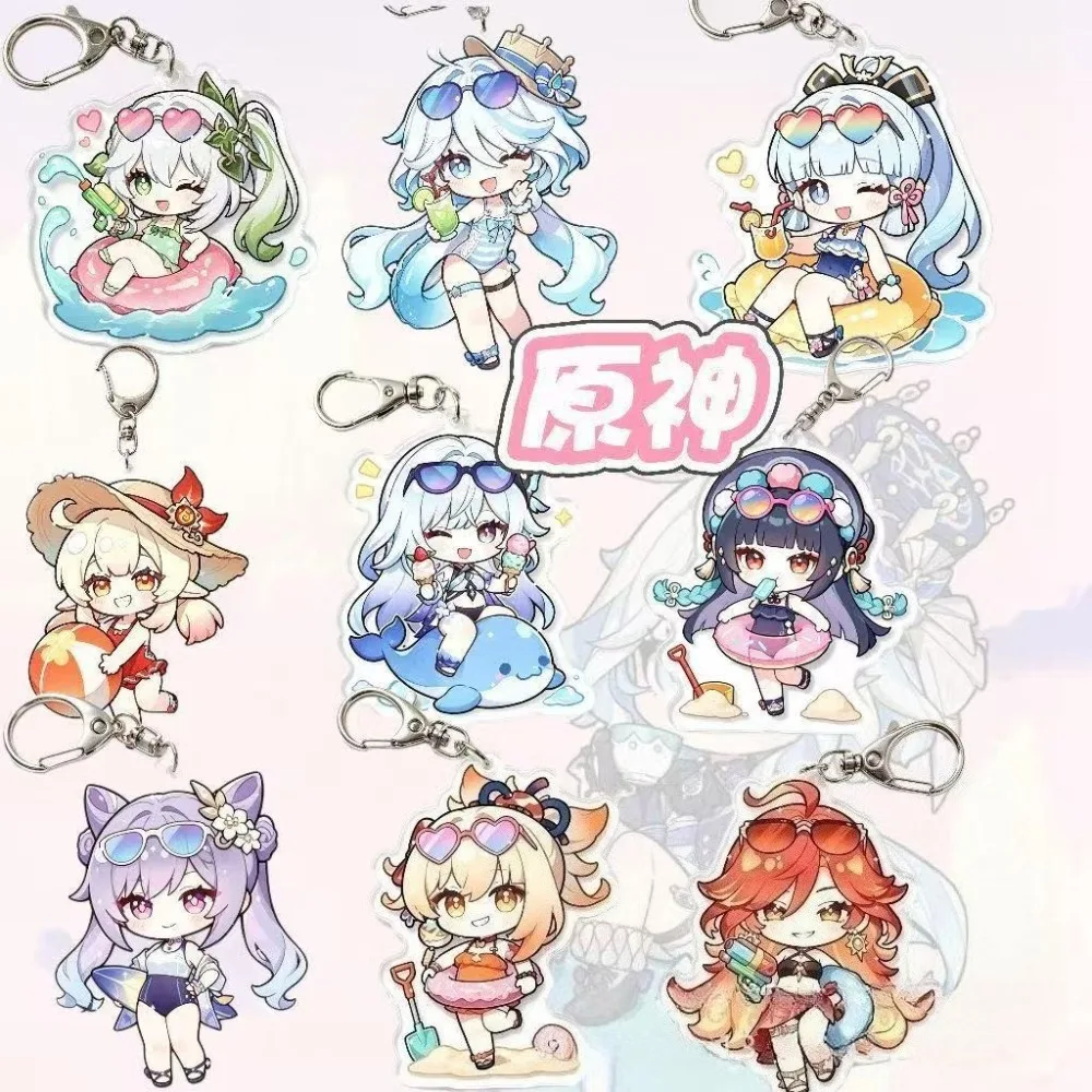 Game Peripheral Yuan Shen Impacting Keychain Collection Keyring Jewelry Accessory Hanging Decoration Summer Swimsuit Pendant