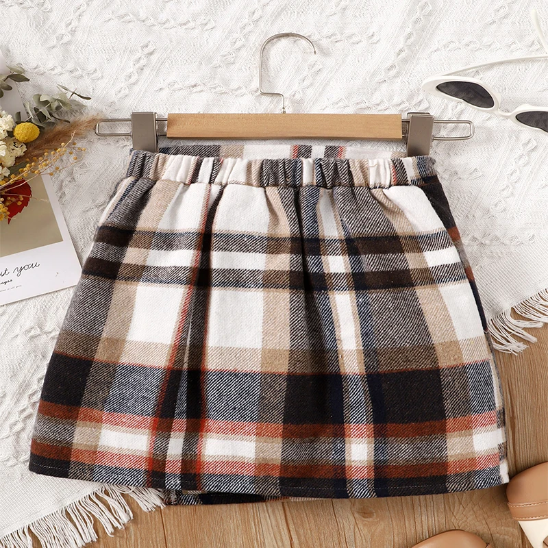 Autumn And Winter Girls\' Checkered Button Decorative Skirt Princess Daily Leisure Birthday Party Children\'s And Girls\' Clothing