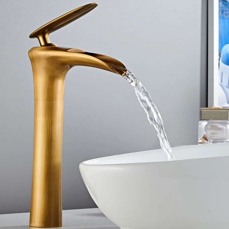 

Antique Bathroom basin Faucet Brass Sink Mixer Waterfall Sink Hot and Cold Tap Bathroom Sink Basin Mixer Tap