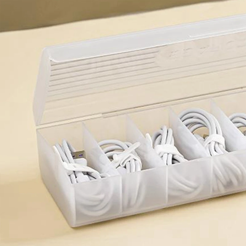 Caja de almacenamiento de Cable de datos transparente, contenedor de almacenamiento de línea de datos de plástico para auriculares de escritorio, almacenamiento de papelería