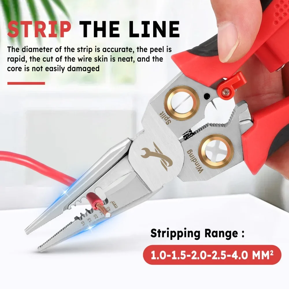 Multifunctional Wire Stripper Electrician Pliers 8-in-1 Stainless Steel Needle-nose Pliers with Electrical Measurement Hand Tool