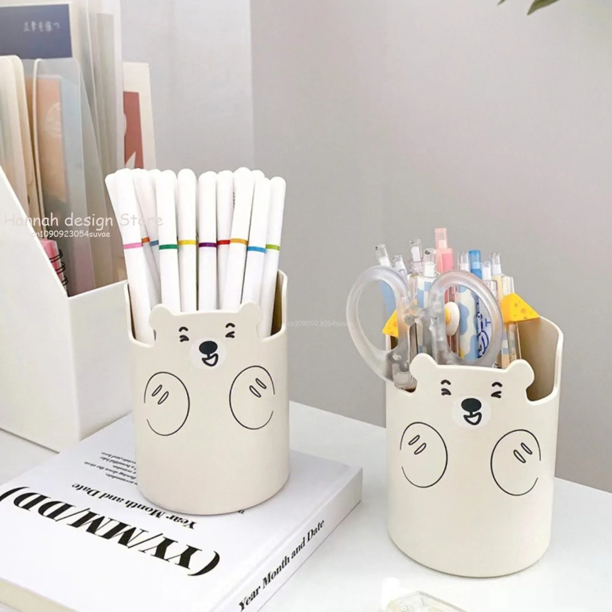 Multifunctional Pen Holder Kawaii Cartoon Bear Makeup Brush Holder Lovely Fashion Phone Holder Student Stationery Pen Organizer