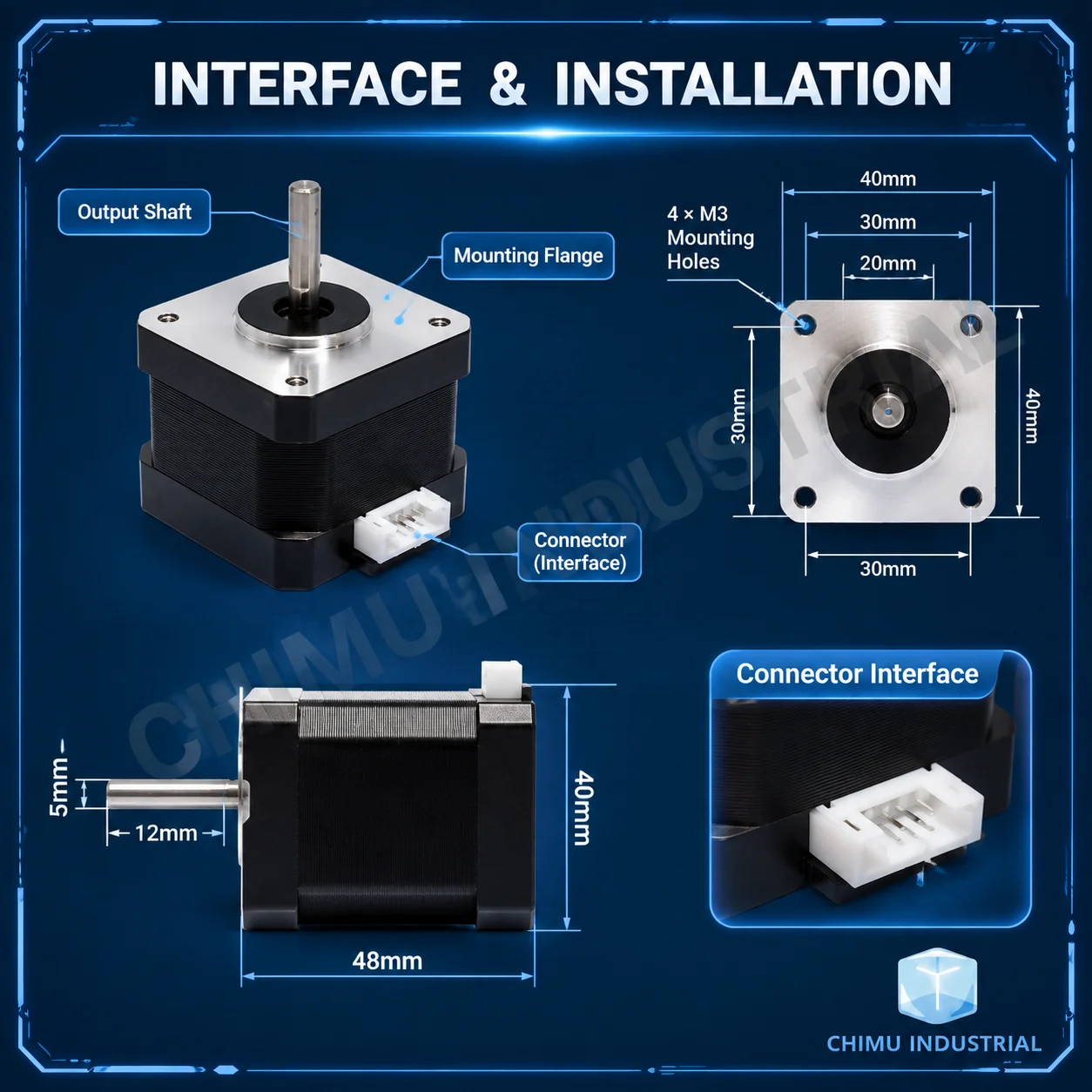 【CHIMU INDUSTRIAL】 for NEMA 17 Stepper Motor 2-Phase 4-Wire 1.8 Degree 1.7A 0.55N.m for 3D Printer CNC Engraver