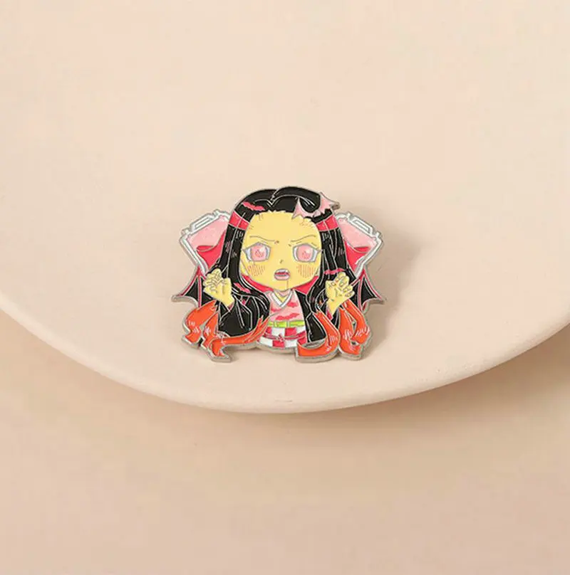 Kamado Nezuko Enamel Pins Custom Anime Girl Brooches Lapel Badges Cartoon TV Series Character Jewelry Gift for Fans Friends