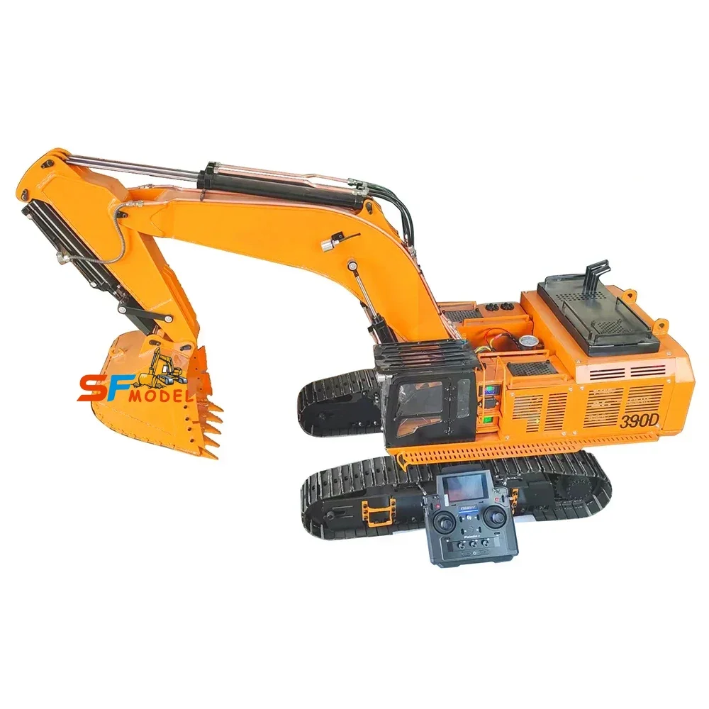 Excavadora 390D RC 1/8, excavadora hidráulica de Metal, modelo de doble cilindro, maquinaria pesada, coche de Control remoto, juguete para adultos