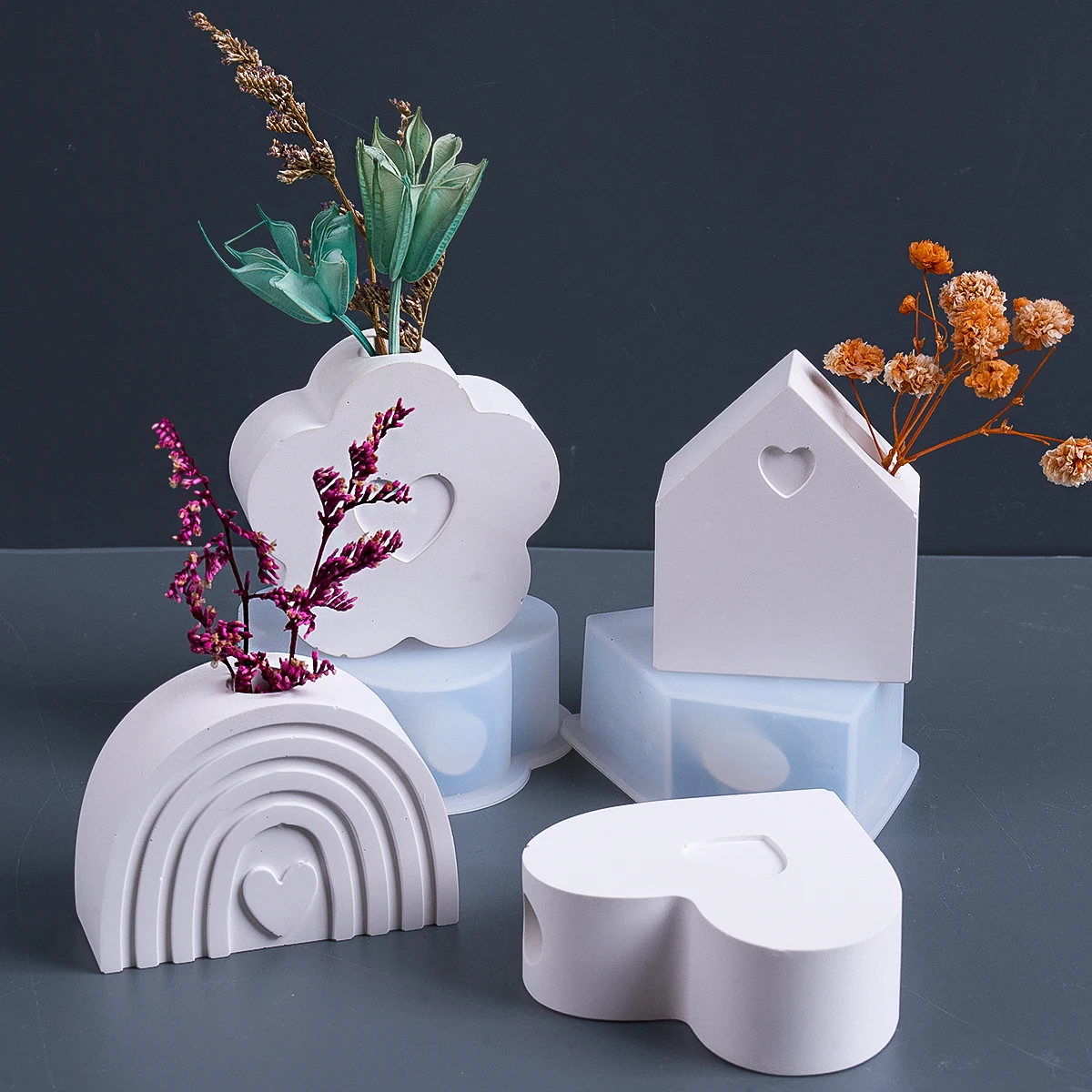 

Маленькая ваза «сделай сам», силиконовая форма, креативный Радужный дом, сердце, цветок, орнамент, гипсовая смола, форма для садового декора, принадлежности для изготовления