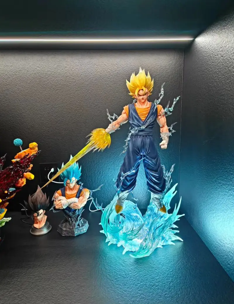 Jt brinquedos dragon ball z jt estátua 38cm/14.96 polegada vegetto figura 3 cabeças substituir super saiyan figuras de ação coleção modelo presente