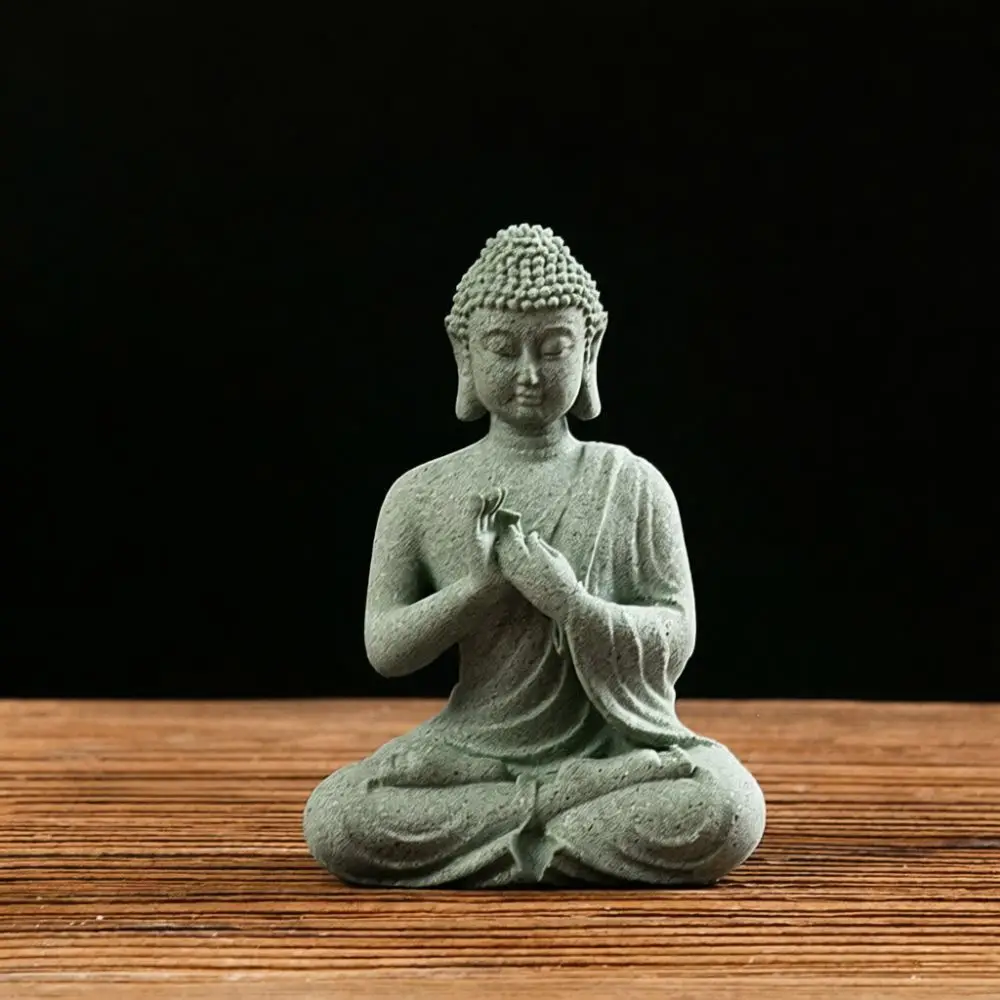 Meditation Buddha Sculpture Sandstone Ornament Zen Home Decoration Tabletop Aquarium Landscape Figurines Minimalist Style