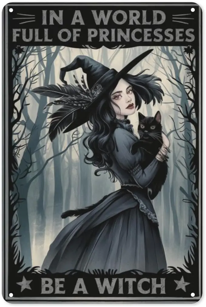 Empowered Witch Tin Sign 8X12IN Gothic Metal Wall Art for Feminist Altar, Dorm Room & Magic Studio Decor