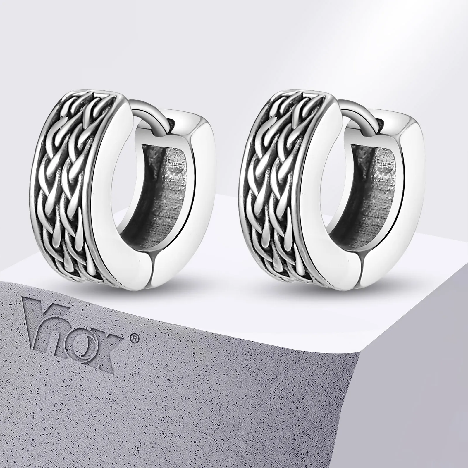 Vnox Anti Allergy Viking Knot Hoop Earrings for Men Boys, Stainless Steel Small Hoops Huggies Earrings, Piercing Jewelry