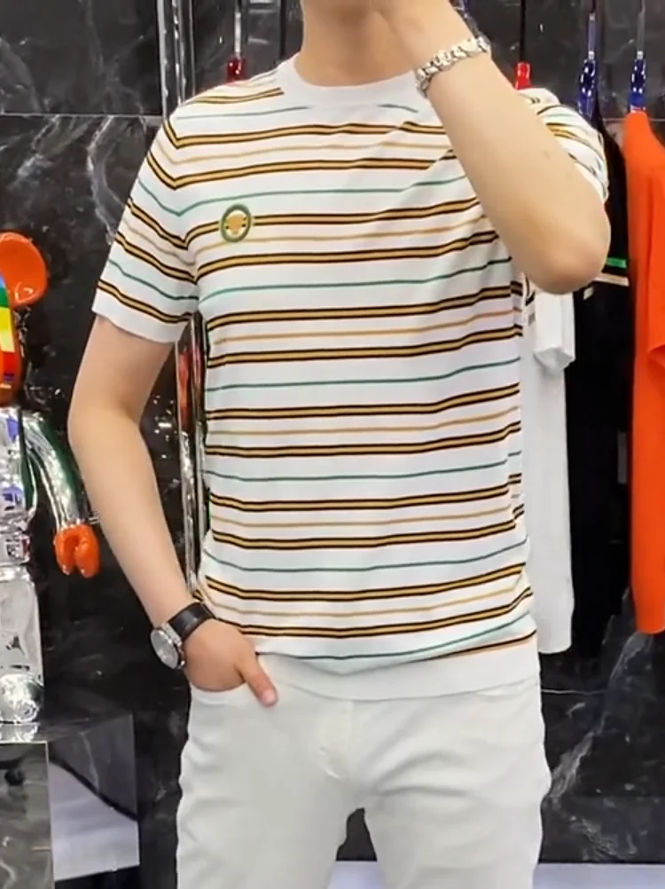 

Весенне-летний тонкий вязаный свитер с коротким рукавом и круглым вырезом, модный базовый слой Yilete, повседневная универсальная трикотажная одежда