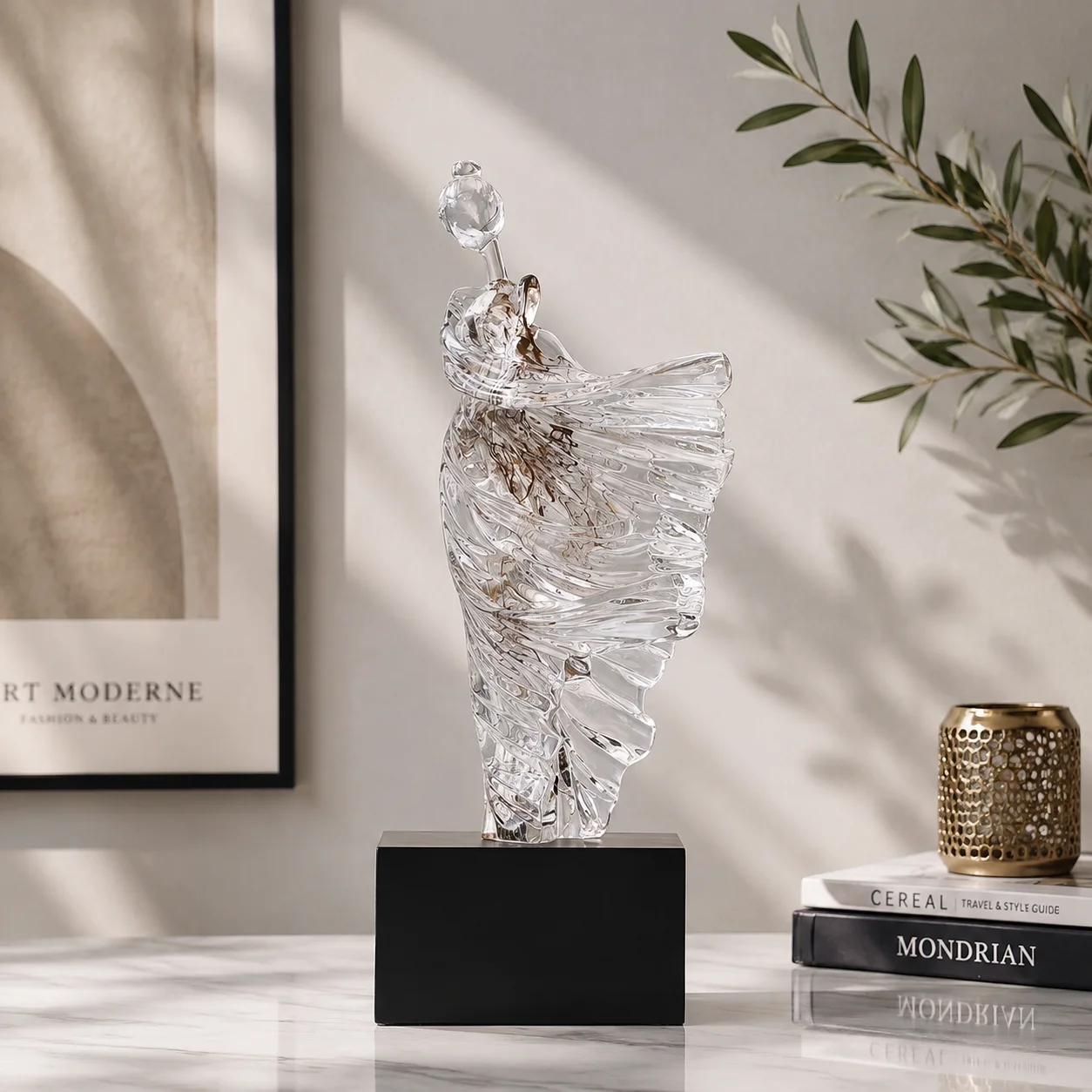 Lucite Body Form Statue Contemporary Upscale Craft Piece Lounge Library Cellaret Exhibit See Through Polymer Figurine