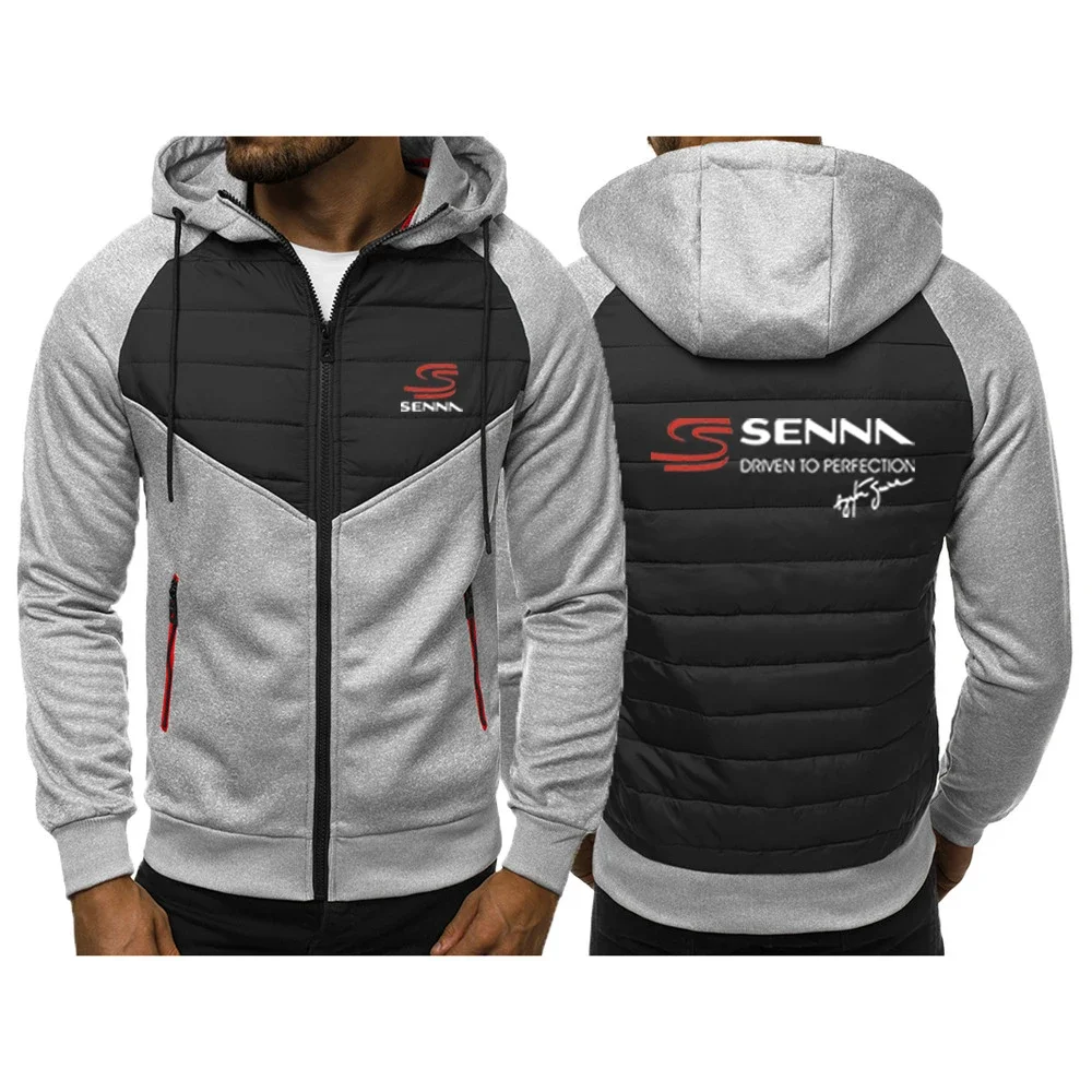 2024 New Ayrton Senna Men's Cardigan Hooded Jacket Zippe Jacquard Sports Fitness Outdoor Leisure Running Solid Color Sportswear