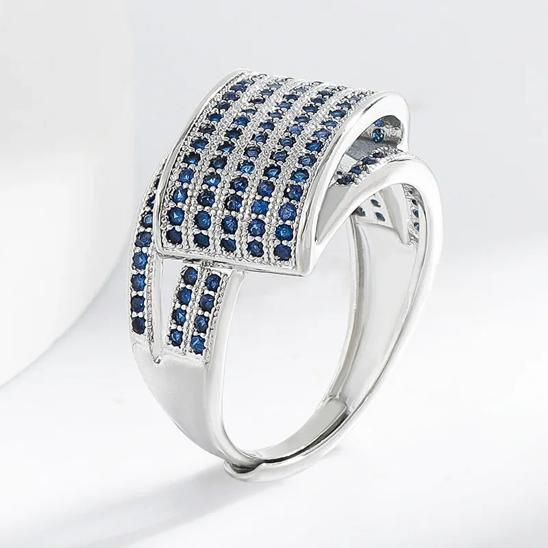 خواتم الزفاف الفاخرة للنساء مايكرو الأزرق كريستال زركونيا رائعة النحاس الإناث الكلاسيكية المفتوحة خاتم اكسسوارات هدايا #4