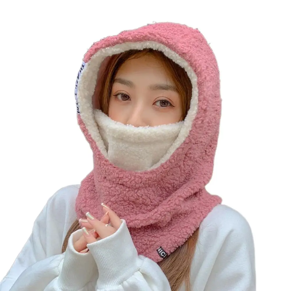 For Girl Winter Japanese Woolen Mask Girl Beanie Warm Hooded Collar Head Cover Plush Hat Korean Style Beanies Women Bomber Hat