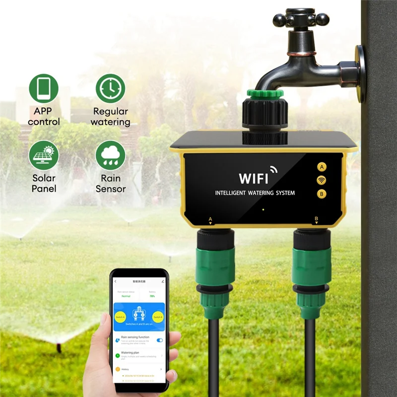 

N96R Dual Zone WIFI Solar Irrigation Smart APP Control Automatic Irrigation System Outdoor Water Garden Watering Tool