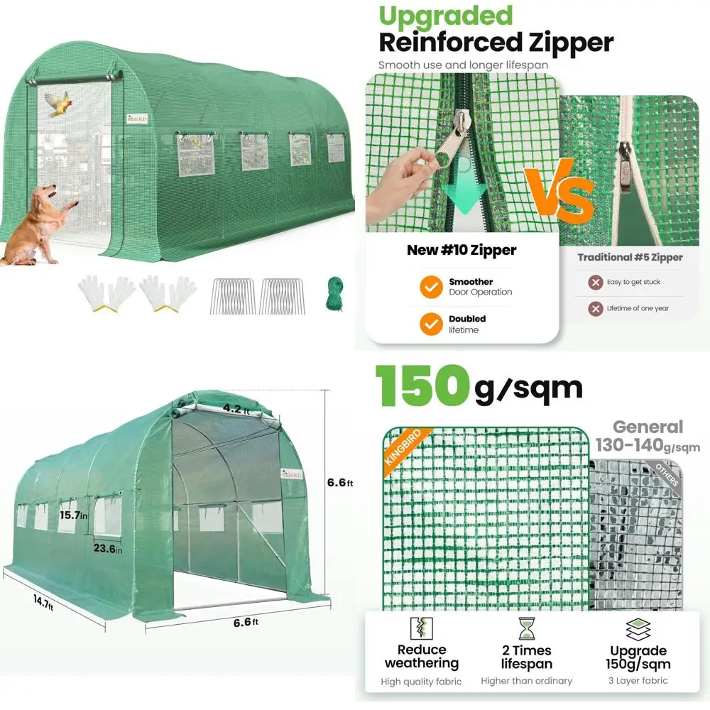 

Большая наружная сверхмощная теплица из оцинкованной стали, 15x6,6x6,6 футов, сетчатая дверь, витрина, садовое Enclo премиум-класса