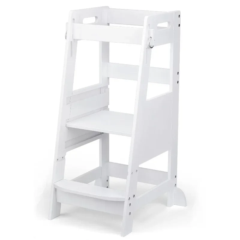 White Montessori Learning Tower Adjustable Height Baby Kitchen Footstool Baby Wash