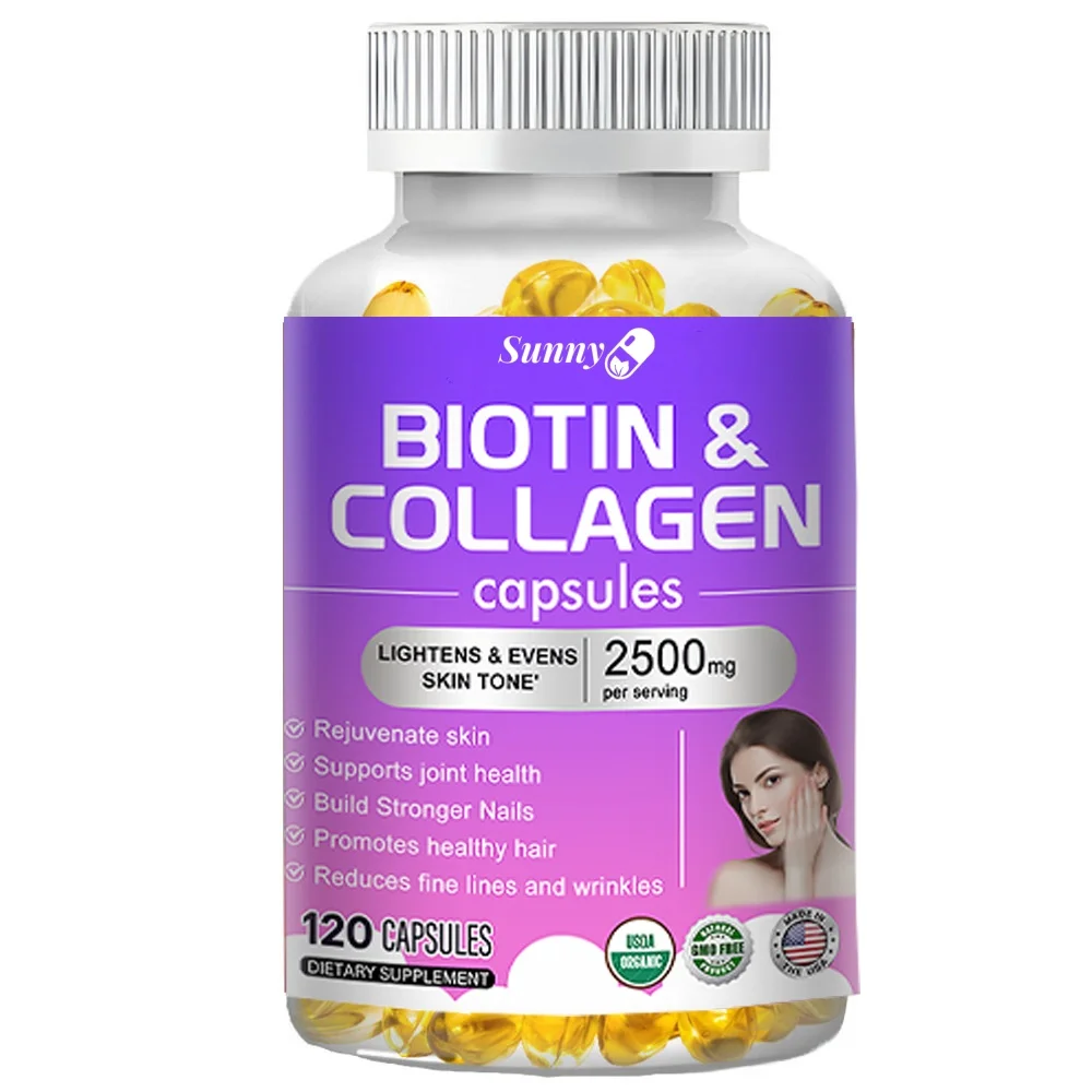 Biotin Collagen Supplement 2500 mg Unisex Hair Skin Nail Support 30 to 120 Capsules