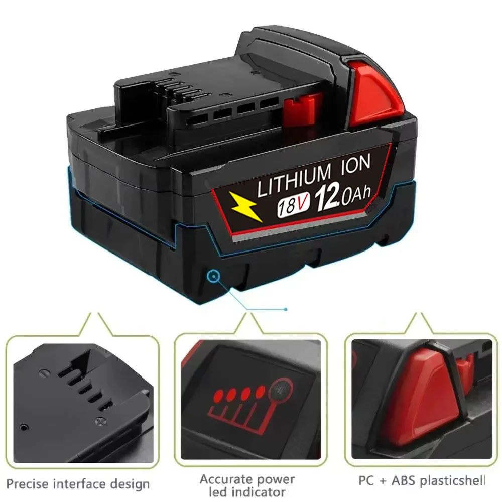 18V 9.0/12.0AhReplacement Lithium Ion Battery For Milwaukee M18 Power Tool Batteries 48-11-1815 48-11-1850 48-11-1860 Z50+charge