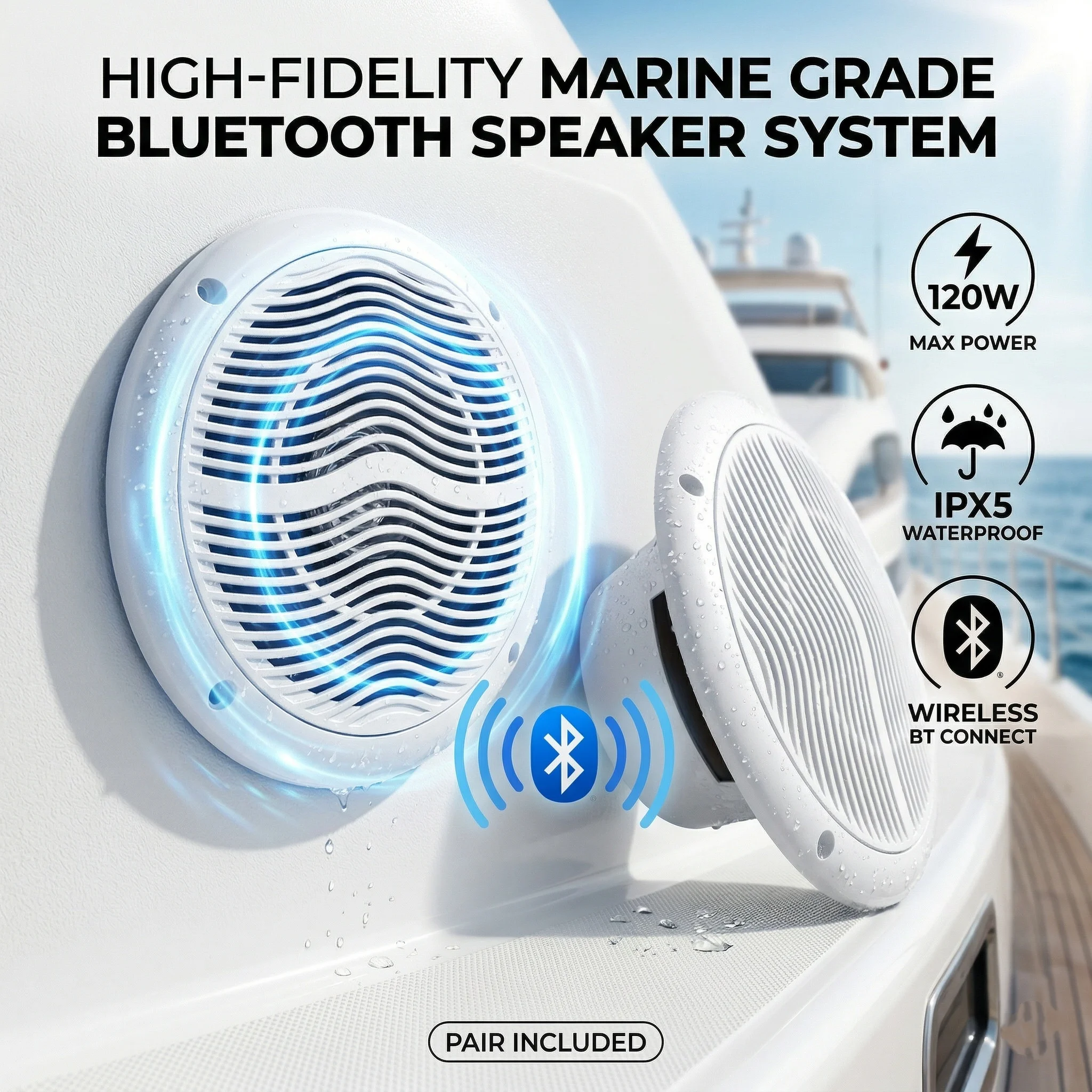 

Herdio 6.5 Inch Bluetooth Ceiling Speakers120 Watts Compatible Marine Waterproof 2-Way Kitchen Home Bathroom ATV UTV 2 Pack