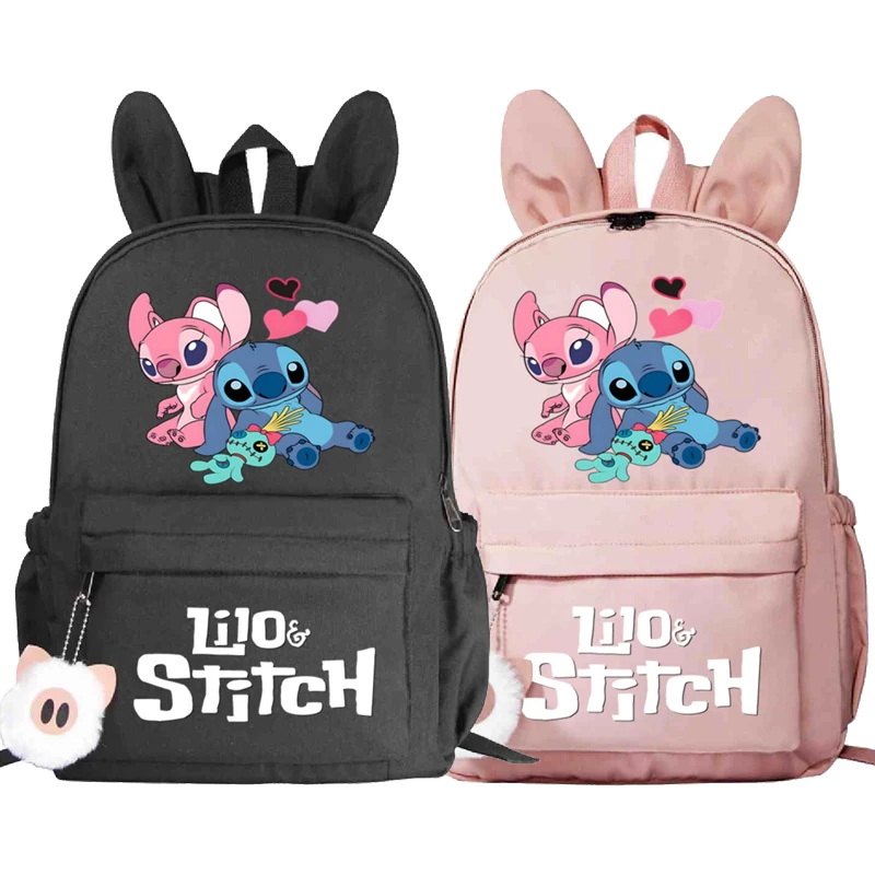 

Disney Lilo & Stitch Print Backpack Student Children Girl Boy Cute Cartoon Stitch Schoolbags Women Casual Rabbit Ears Schoolbags
