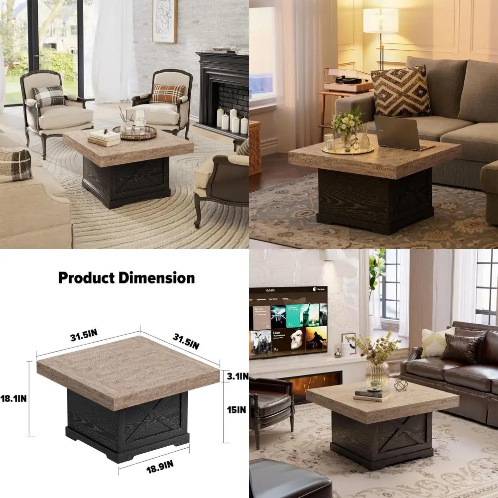 

Rustic Dark Oak Coffee Table, 31.5 X-Design Pedestal, Living Room/Office, Space-Saving, Easy Assembly