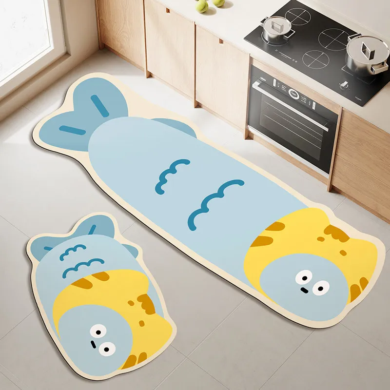 VIKAMA Cute Irregular Crocodile Duck Kitchen Mat Waterproof Non Slip Runner Rug Easy Clean Absorbent Kitchen Floor Decor