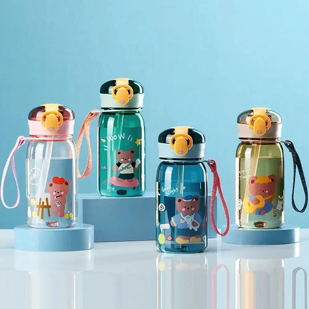 

Kids' 400ml Leak-Proof Water Bottle with Straw & Carry Rope BPA-Free, Wide Mouth for Easy Cleaning, Ideal for Travel & School
