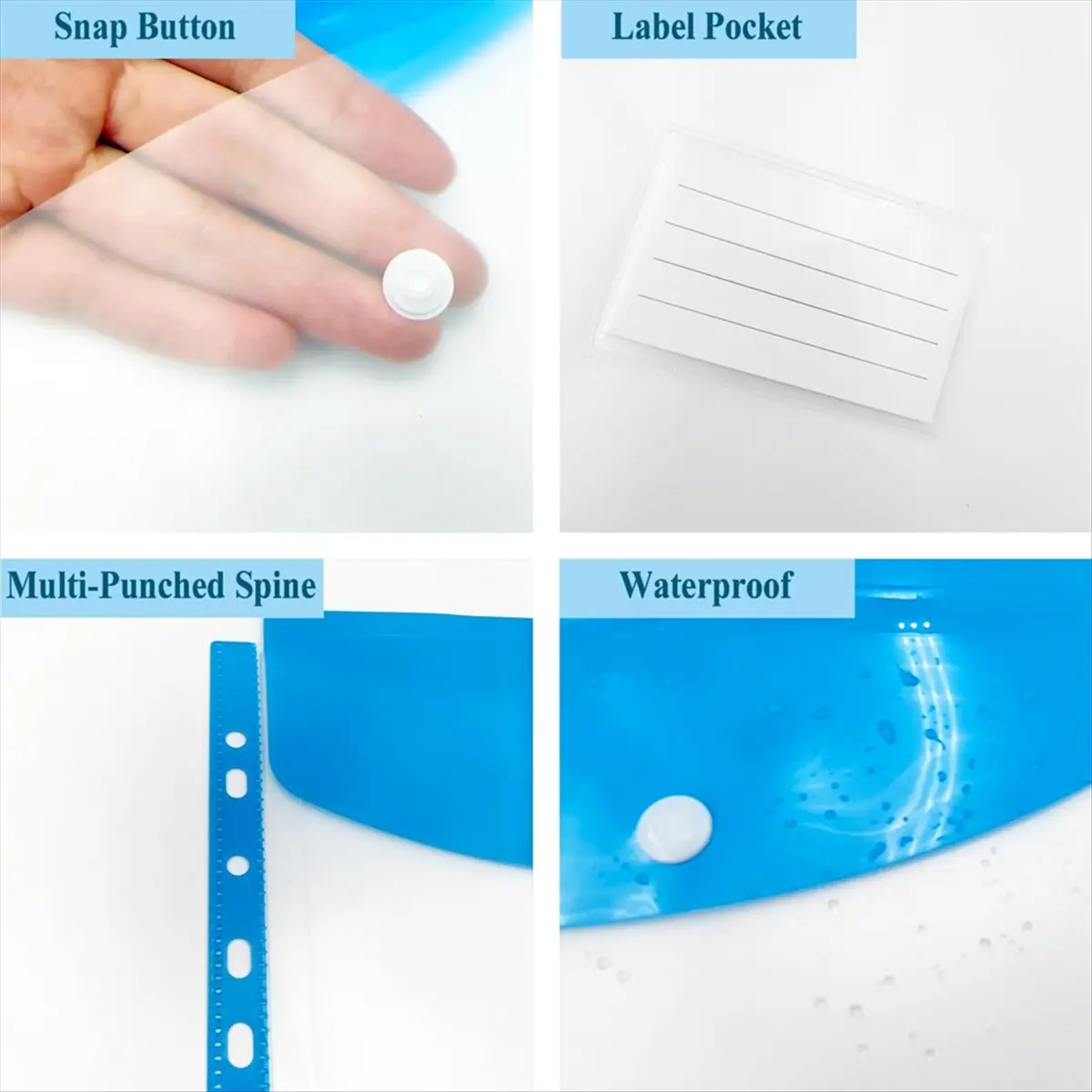 HITL 12Pack Plastic Envelopes, Binder Pockets for 3/4/11 Ring Binder,Expandable Document Organizer with Snap Button and Label