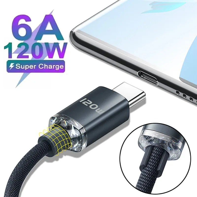 120W 6A USB C To Type C Cable Samsung Xiaomi Huawei Super Fast Charger Data Cord Quick For Huawei P40 P30 Honor Charge Cables