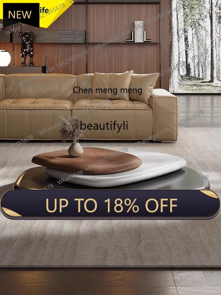 

P178 High-end Villa Rotating Coffee Table for Home Use, Creative Floating Minimalist Pebble Oval Coffee Table for Various Sizes