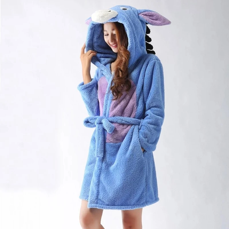 Fangle Animal Pajamas Flannel Thickened Adult Bathrobe Cardigan Women\'s Cute Nightgown Rode Belt Adjustable