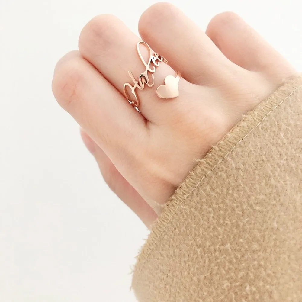 Custom Heart Ring Stainless Steel Personalized Jewelry Adjustable Name Rings Birthday Anniversary Gift for Women