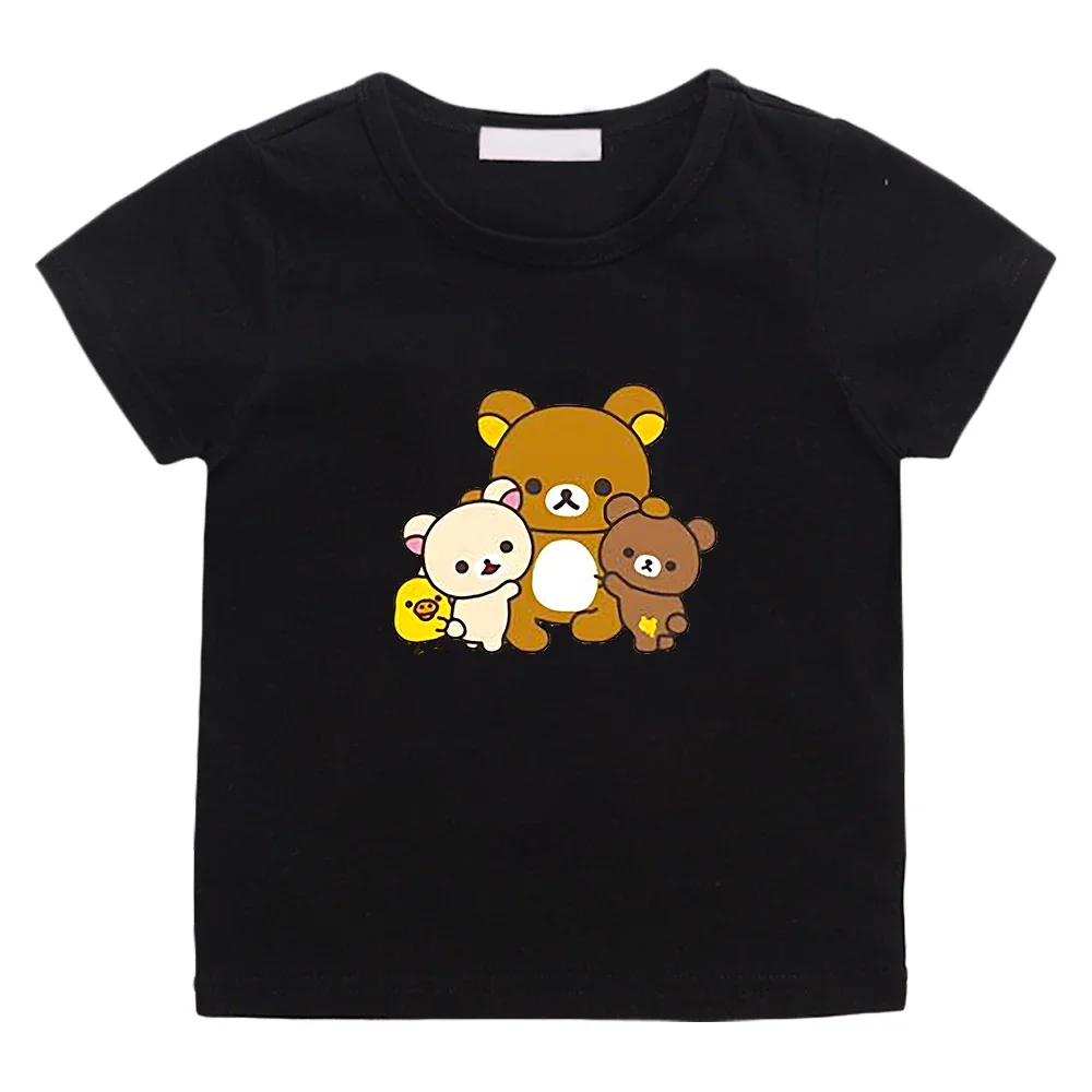 

Rilakkuma Bear Print T-shirt 100%Cotton Boys Girls Kawaii Summer Tees Cartoon Short y2k pride tshirt kids clothes Christmas
