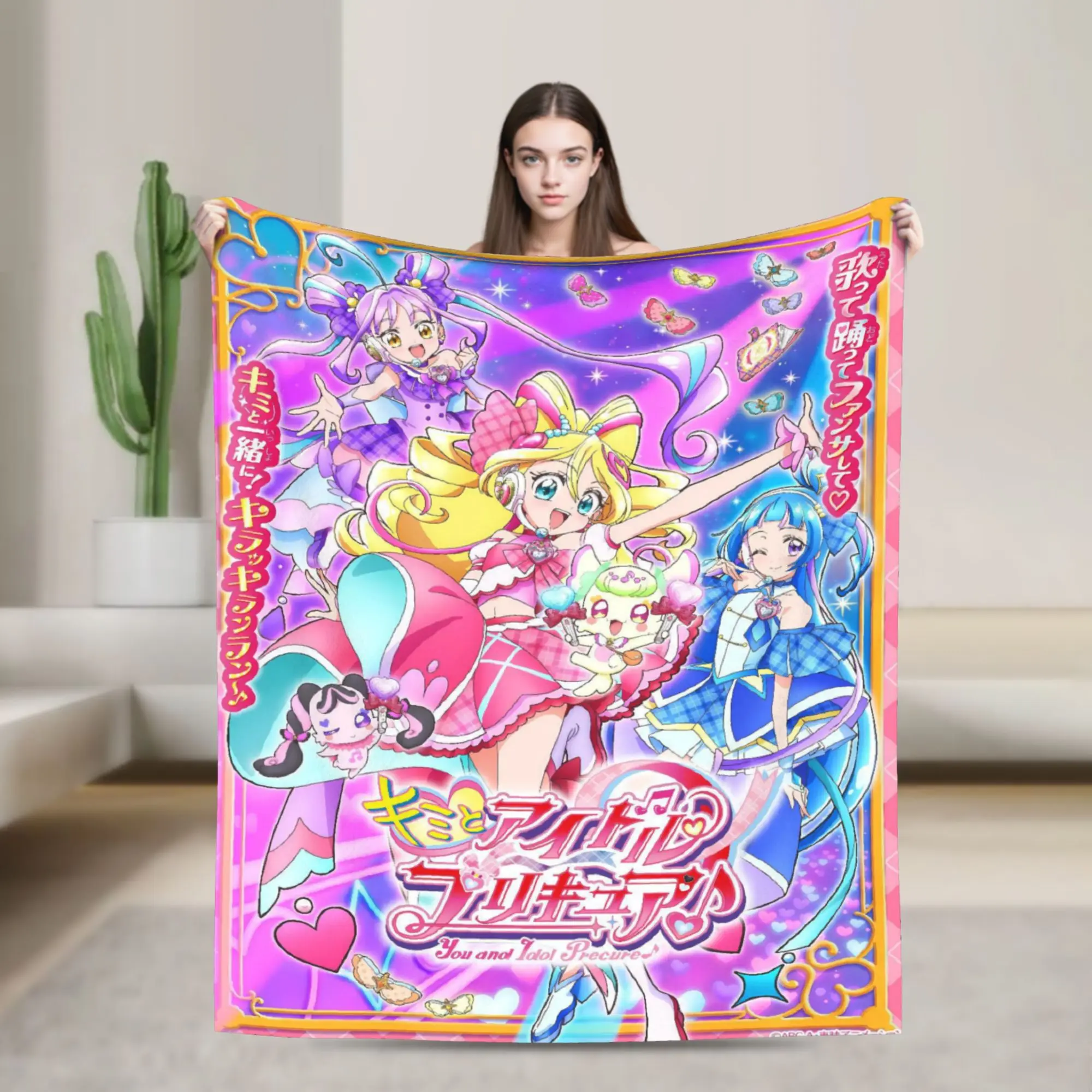 Pretty Cure Flannel Blanket  Super Soft Throw Blanket for Home Decor Camping Fluffy Bedspread Sofa Bed Cover