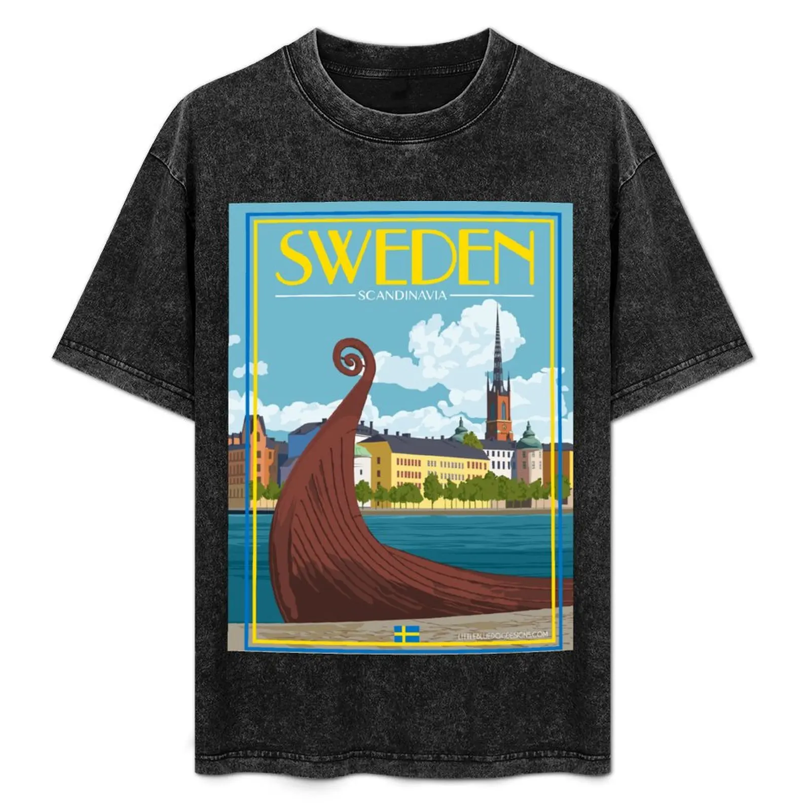 

Vintage Travel Poster Sweden T-Shirt Basic Solid Tee for Daily Use
