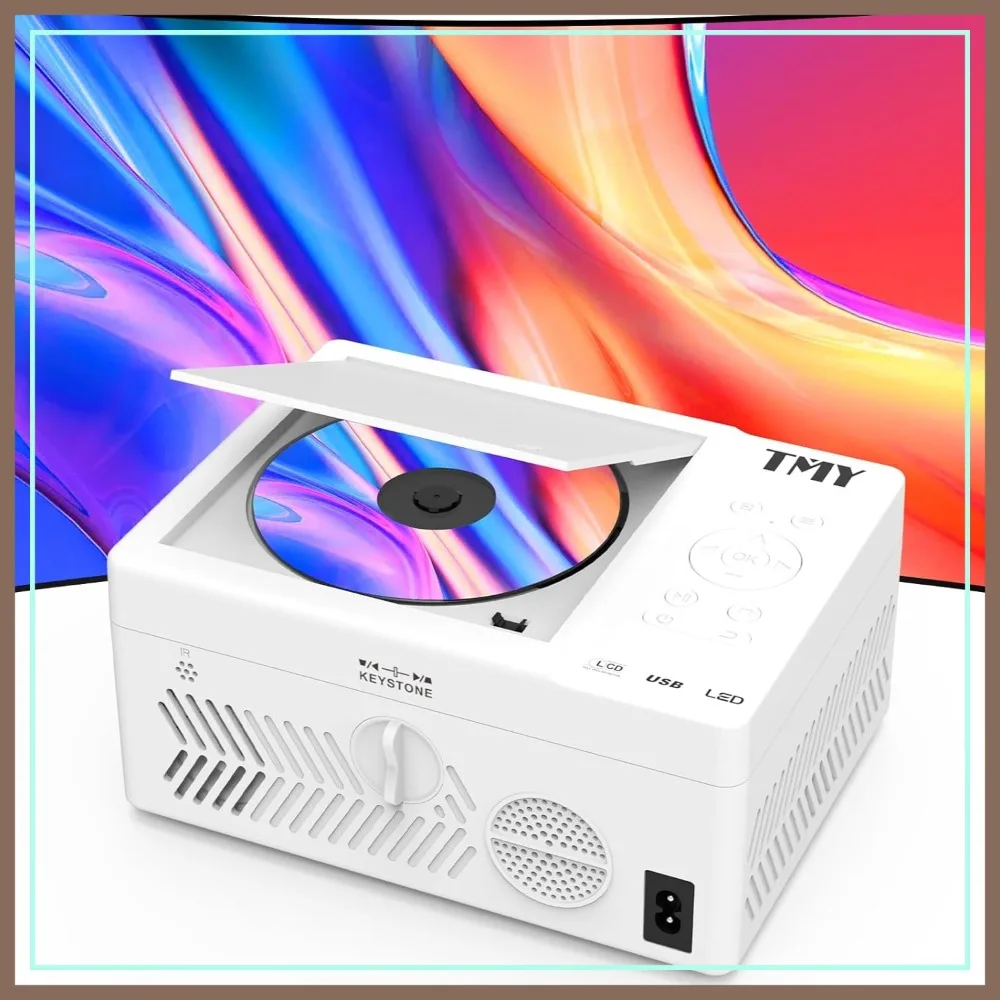 

1080P Mini Projector with Built-in DVD Player, Portable Outdoor Movie Projector for Smartphone/PC/HDMI/USB/TF, White