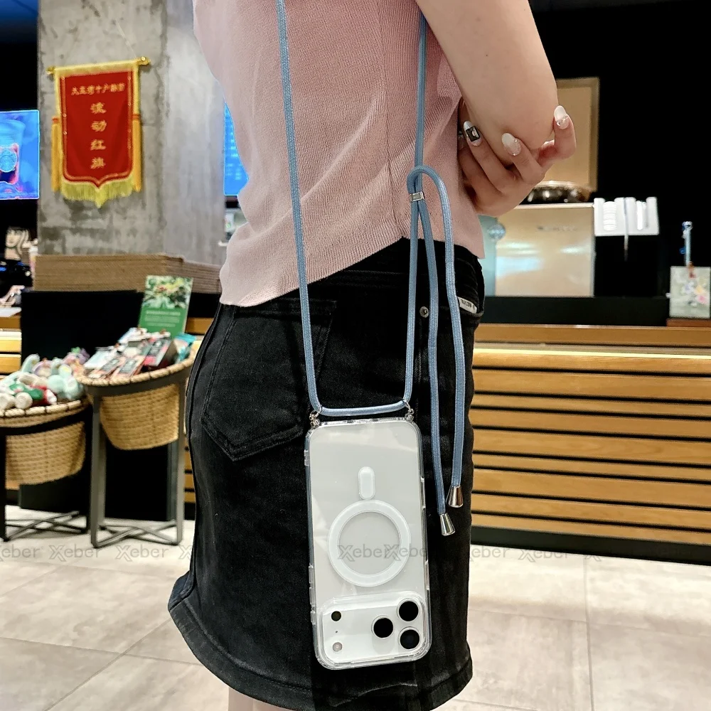 Umhängeband-Halskette mit durchsichtiger Hülle für iPhone 18 13 14 Plus 15 16 17 Pro Max, kompatibel mit Magsafe magnetischer kabelloser Ladehülle – Detail 7