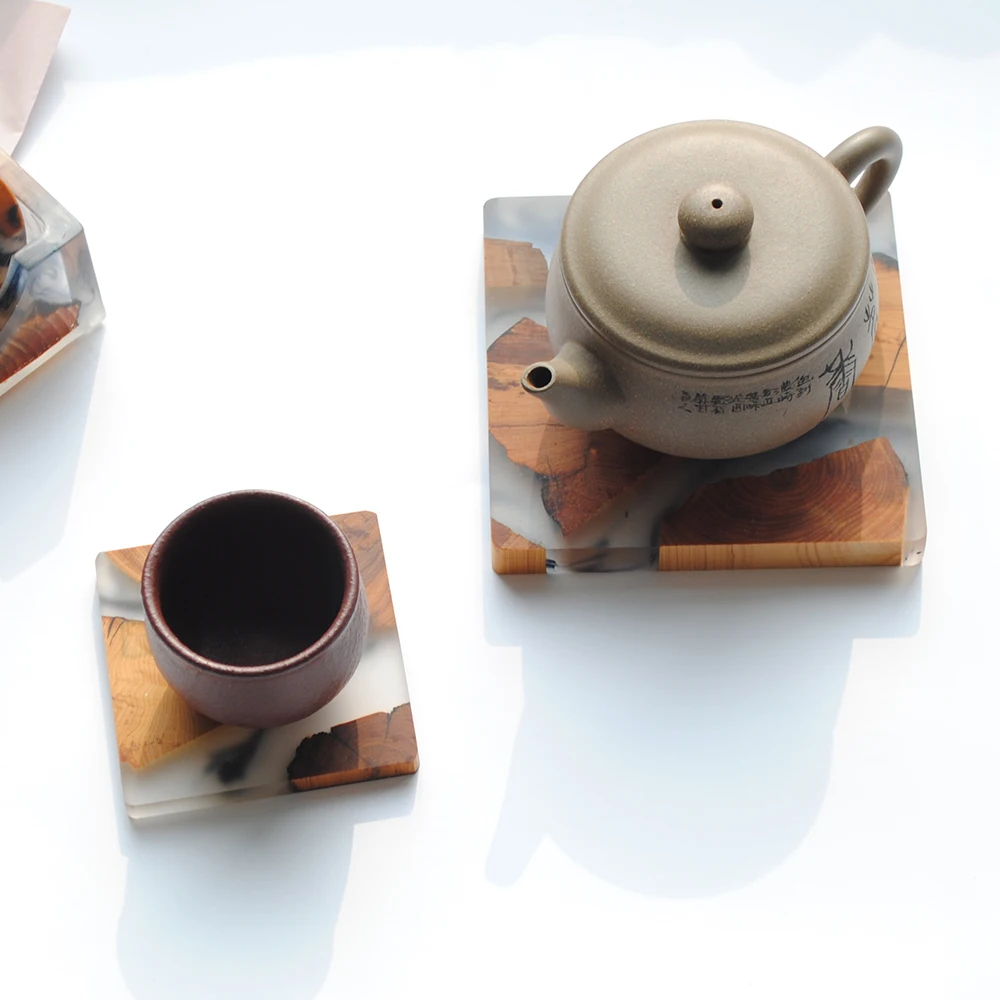 New 1pcs Japanese-style Wooden Tea Coaster Resin Insulation Pad Simple Cup Holder Creative Gasket Tea Ceremony Spare Parts