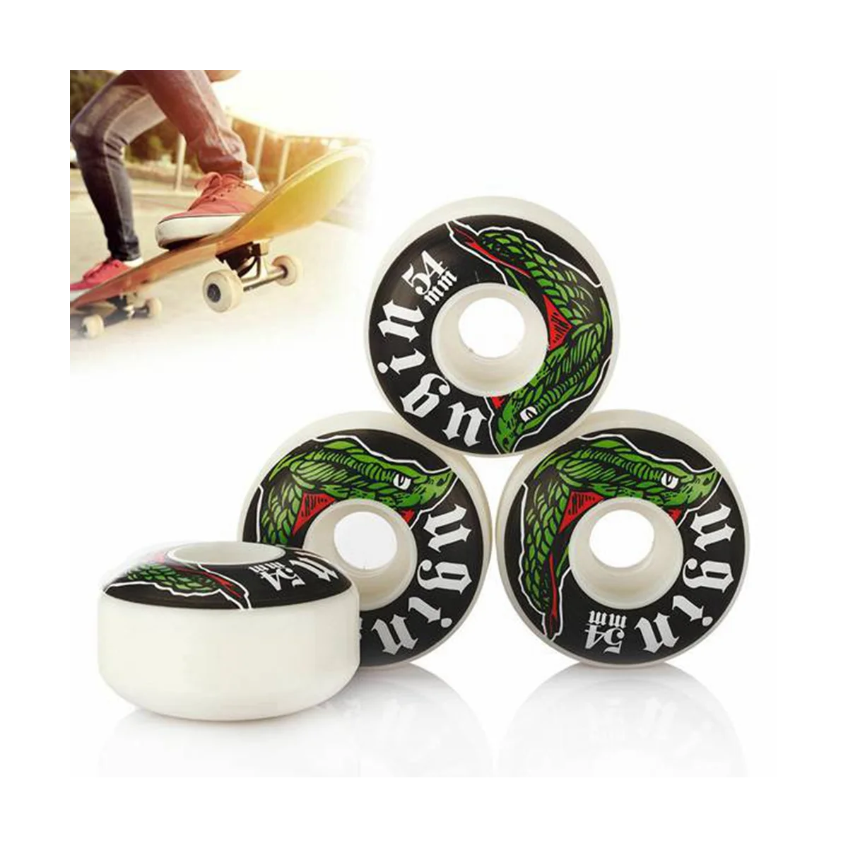 UGIN 4 Pack Skateboard Wheels 52 x 32mm Wheels High Resilience 100A PU Double Rocker Skateboard Wheels