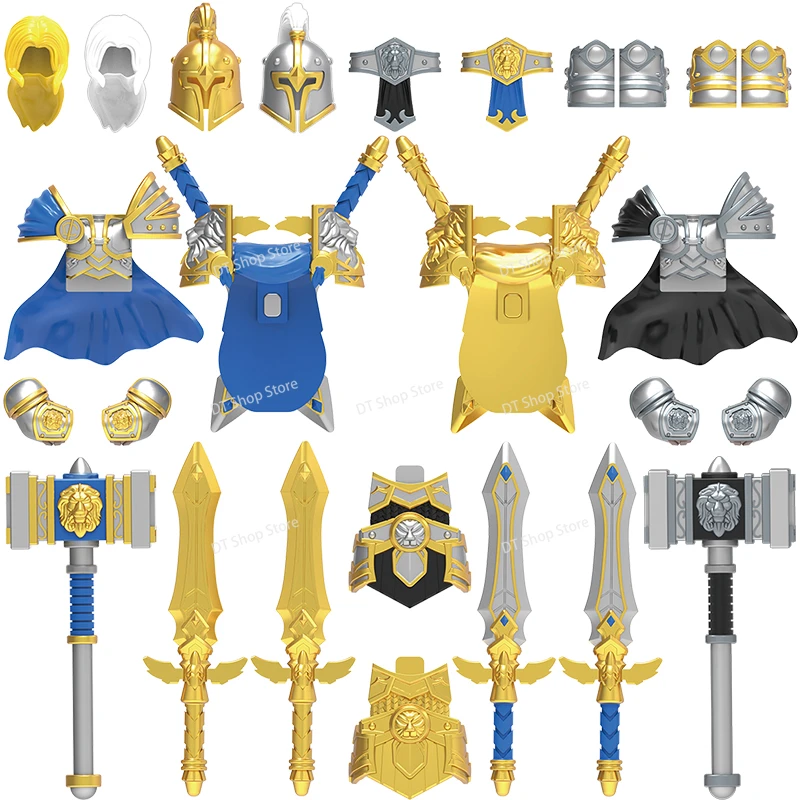 

Medieval Stormwind Soldiers Golden Knights Building Blocks Accessories Helmet Sword Weapons Action Figures Kids Toys Gifts DT014