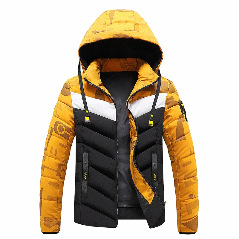 Men\'S Autumn Winter Warm Color blocking Hooded Coat Outdoor Sports Hiking Mountaineering Camp Hunting Oversized Jacket