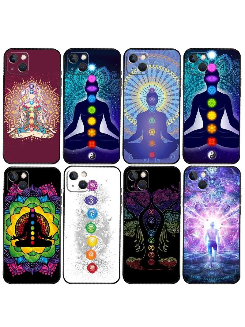 Etui na telefon Mandala Chakra Insist Yoga do iPhone 14 11 12 13 15 16 Pro Max Mini XS XR X Plus Soft Cover Capa — zdjęcie 2