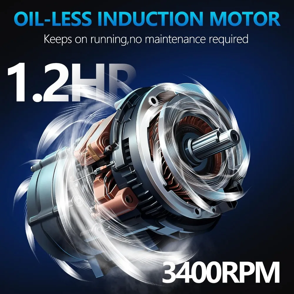 Ultra-Quiet 68dB Air Compressor, 5 Gal Tank, 2.8CFM @90PSI, Oil-Free, 11-Piece Kit for Nailing & Pneumatic Tools view 5